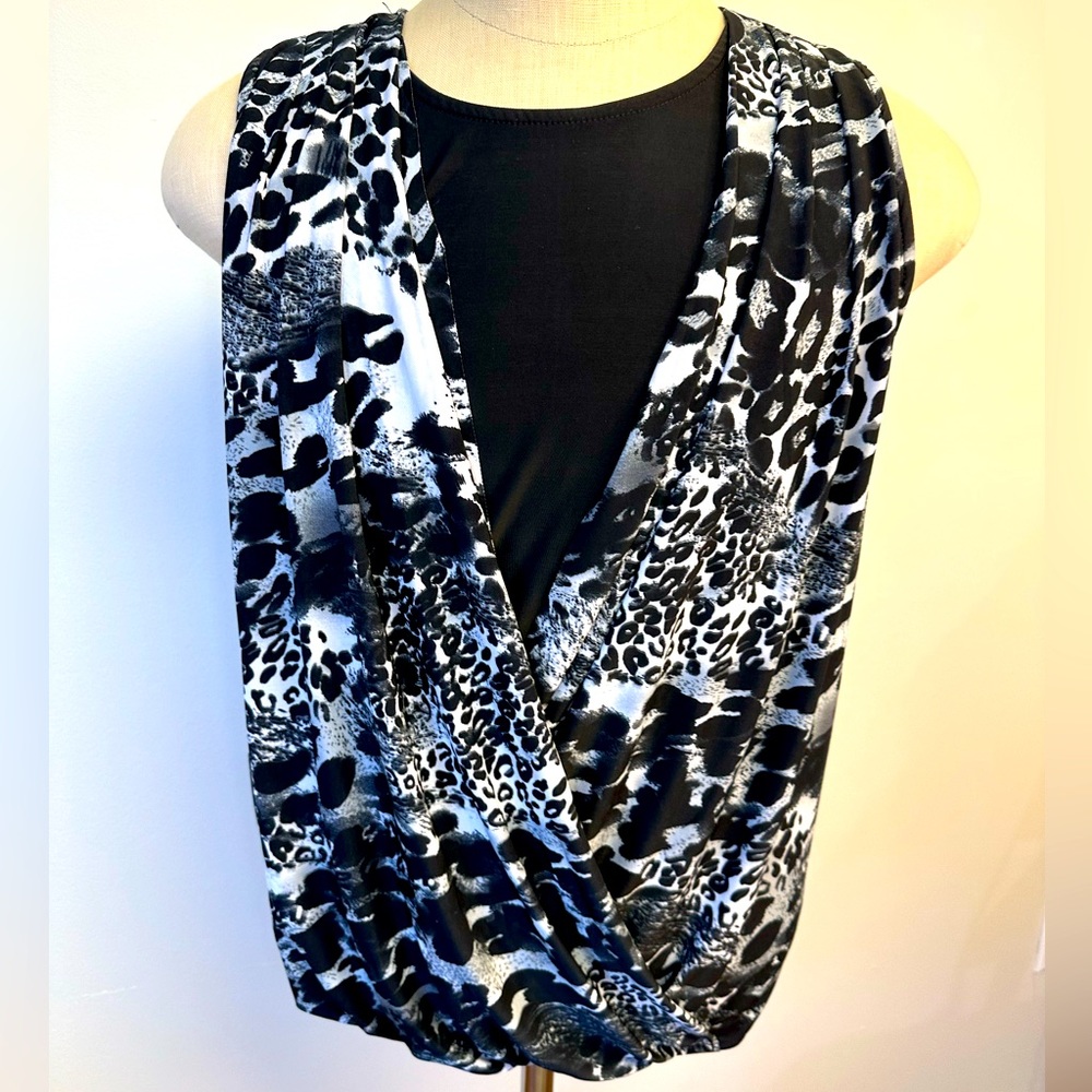 Sleeveless Animal Print Drape Neck Blouse XL